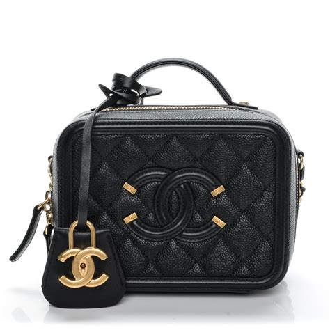 Chanel Filigree Vanity Case Quilted Caviar Small Yellow